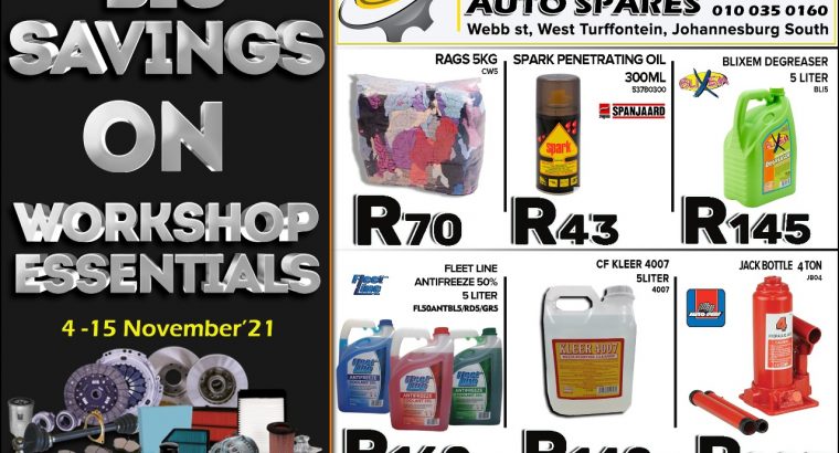 Kliprivier Auto Spares Workshop Specials 4-15 November 2021