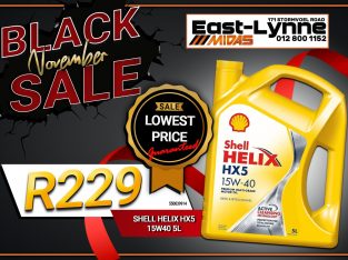 Get Shell Helix HX5 15W40 5L for ONLY R229 at East-Lynne Midas!