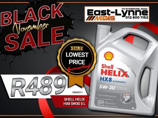 Get Shell Helix HX8 5W30 5L for ONLY R489 at East-Lynne Midas!
