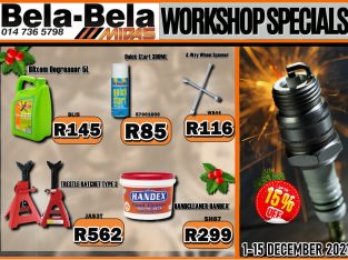 Bela Bela Midas Workshop Specials 1-15 December 2021