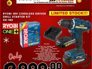 Ryobi 18V Cordless Driver Drill Starter Kit for ONLY R999!