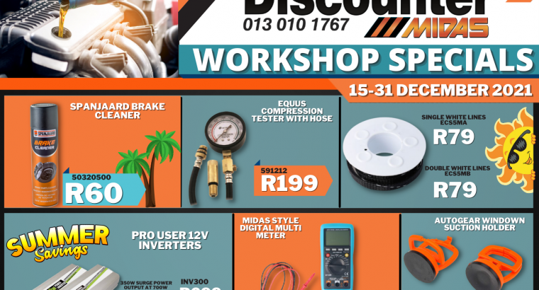 Workshop Specials 15-31 December 2021