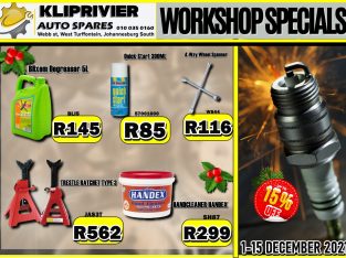 Kliprivier Auto Spares Workshop Specials 1-15 December 2021