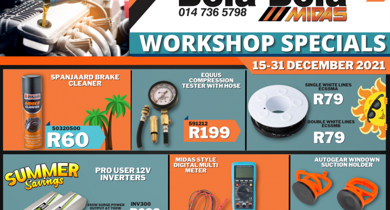 Workshop Specials 15-31 December 2021