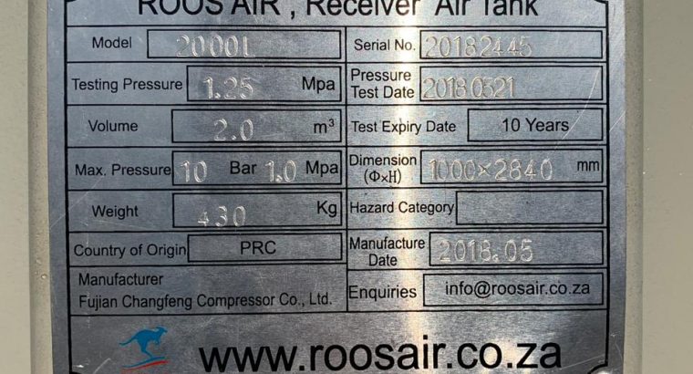 Air Receiver ROOS AIR RA-2000L, 2000Lt