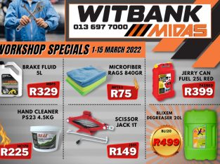 WORKSHOP SPECIALS 1-15 MARCH 2022