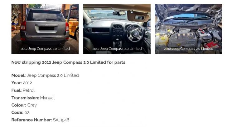 2012 Jeep Compass 2.0 Manual stripping for used spares