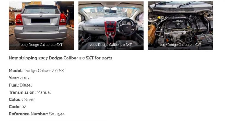2007 Dodge Caliber 2.0 SXT manual stripping for used spares
