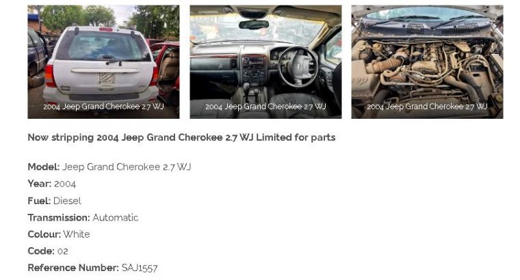 2004 Jeep Grand Cherokee 2.7 WJ auto stripping for used spares