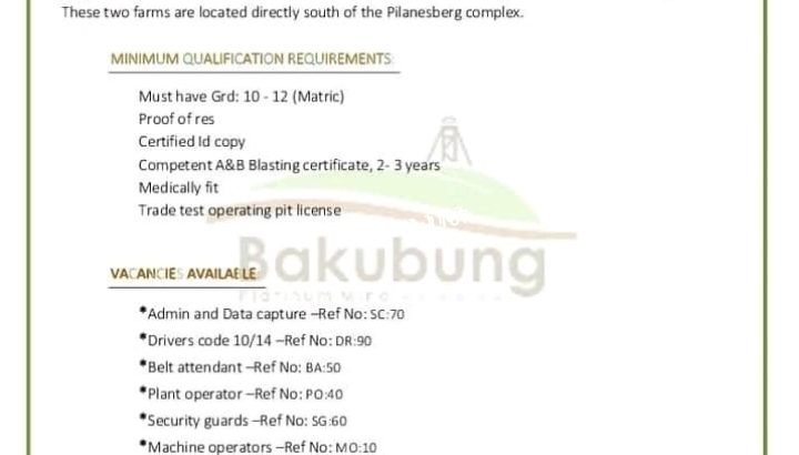 Bakubung platinum mine opened a new post for permanent