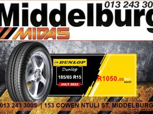 Dunlop 185/65R15 tyre ONLY R1050.00 each at Middelburg Midas!