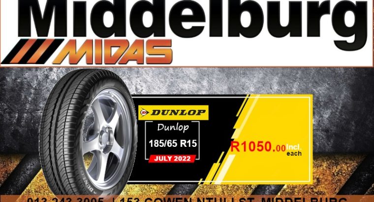 Dunlop 185/65R15 tyre ONLY R1050.00 each at Middelburg Midas!