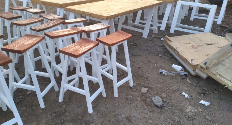 Bar stools and round tables