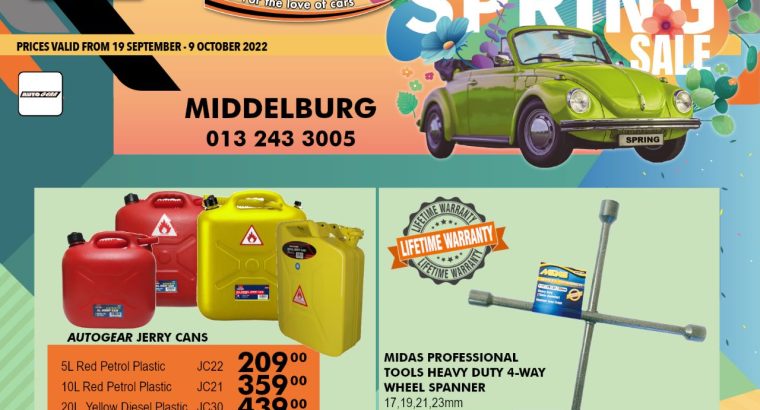 Jerry Cans & Tools available at great prices at Middelburg Midas!