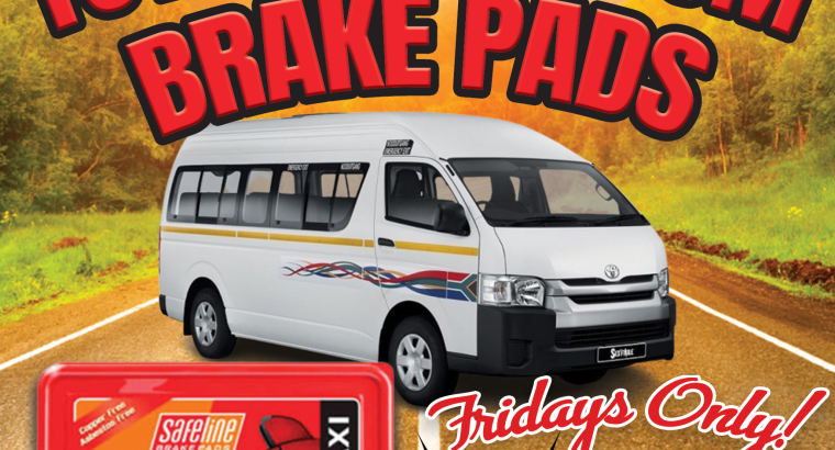 Get Toyota Quantum brake pads for ONLY R170.00 FRIDAYS ONLY!