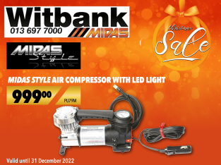 Get this Midas style air compressor with LED light for ONLY R999