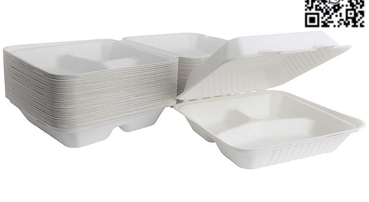 9 inch disposable clamshell box sugarcane bagasse food container