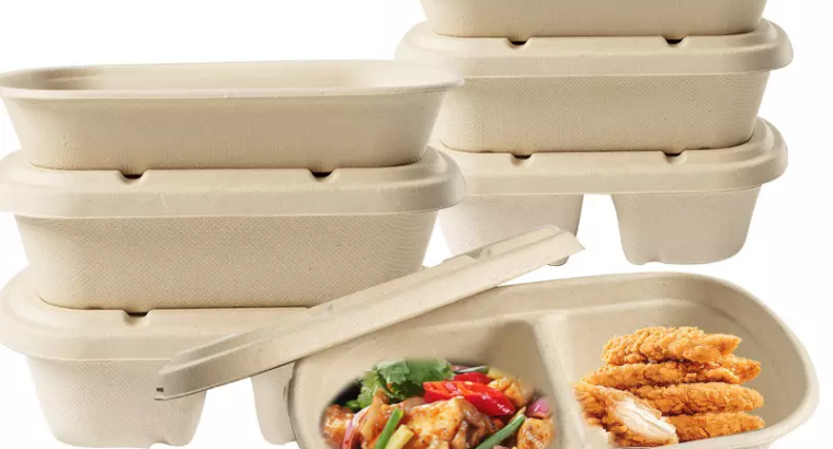 500ML 700ML 850ML 1000ML Compostable Bagasse Bento Box with Lid