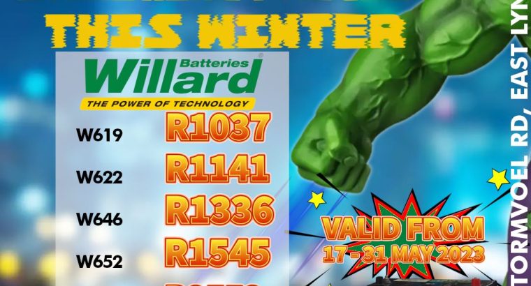 SMASHING PRICES on Willard Batteries this winter!