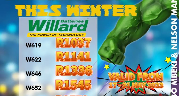 SMASHING PRICES on Willard Batteries this winter!