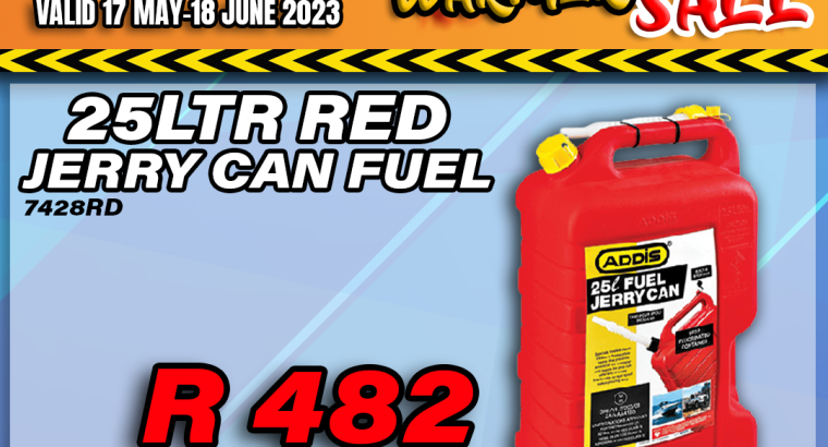 25L Red Jerry Can Fuel ONLY R482 at Modimolle Spares!