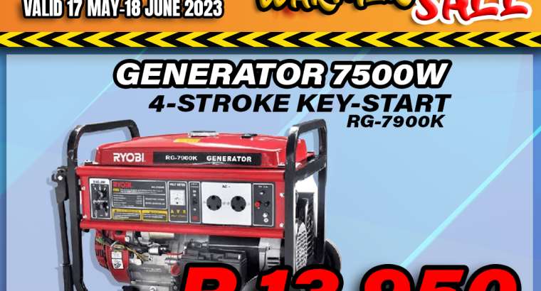 Generator 7500W 4-stroke key-start ONLY R13 950!